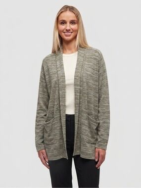 Roots Open-Front Cardigan Sweater in Heathered Olive Gray